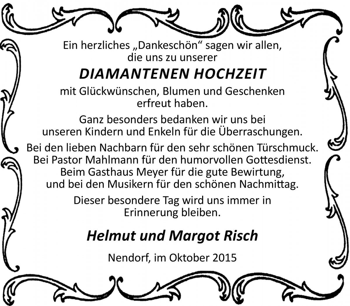 Diamantene Hochzeit Zeitungsanzeige : Diamantene Hochzeit Zeitungsanzeige - Schenefeld 60 Jahre ...